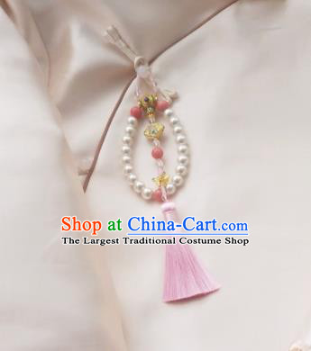 Chinese Traditional Hanfu Tassel Pearls Brooch Pendant Ancient Cheongsam Breastpin Accessories for Women