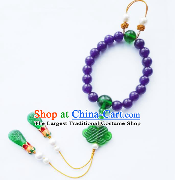 Chinese Traditional Hanfu Amethyst Beads Brooch Pendant Ancient Cheongsam Breastpin Accessories for Women