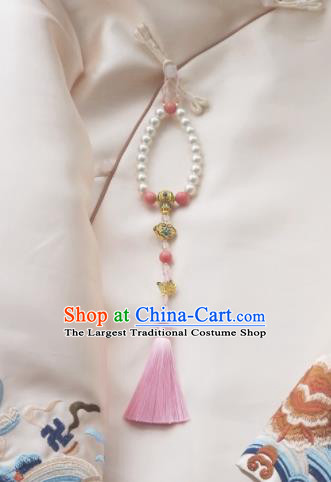 Chinese Traditional Hanfu Tassel Pearls Brooch Pendant Ancient Cheongsam Breastpin Accessories for Women