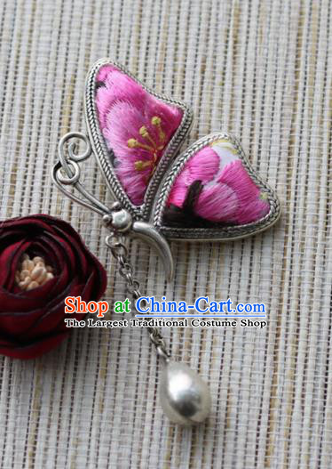 Chinese Traditional Hanfu Embroidered Pink Butterfly Brooch Pendant Ancient Cheongsam Breastpin Accessories for Women