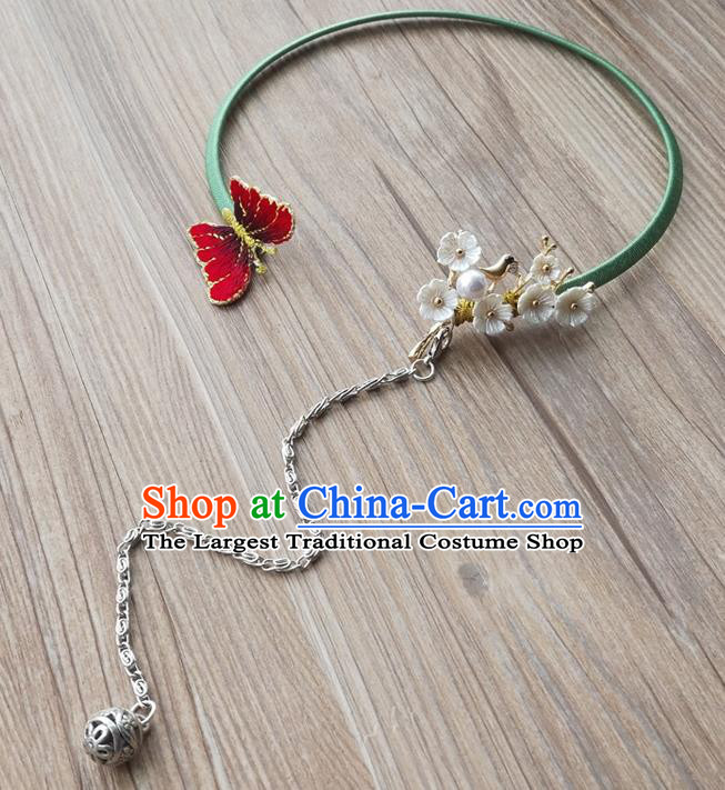 Chinese Traditional Hanfu Court Embroidered Red Butterfly Necklet Accessories Ancient Ming Dynasty Princess Necklace for Women