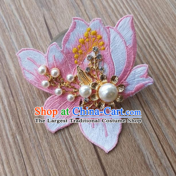 Chinese Traditional Hanfu Embroidered White Magnolia Brooch Pendant Ancient Cheongsam Breastpin Accessories for Women
