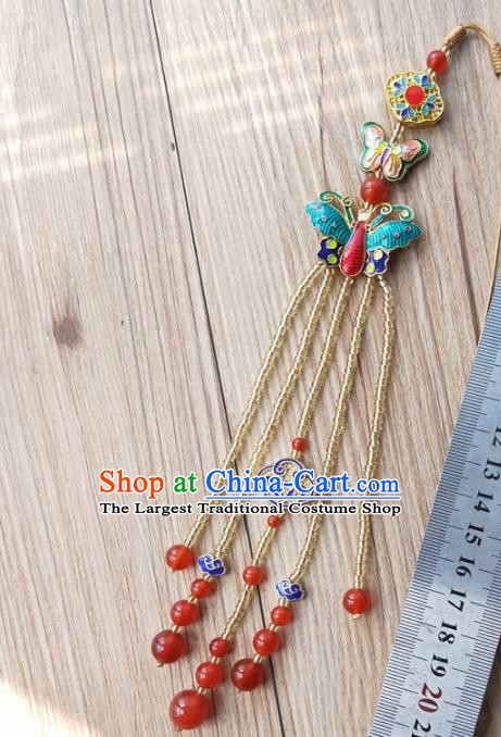 Chinese Traditional Hanfu Cloisonne Butterfly Tassel Brooch Pendant Ancient Cheongsam Breastpin Accessories for Women