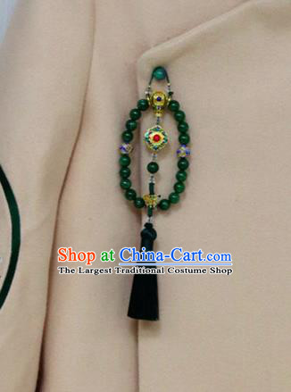 Chinese Traditional Hanfu Green Beads Tassel Brooch Pendant Ancient Cheongsam Breastpin Accessories for Women
