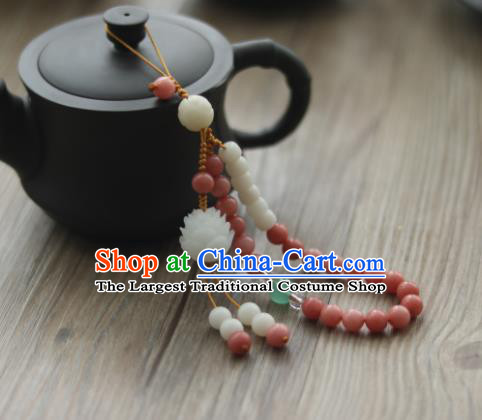 Chinese Traditional Hanfu Pink Beads Lotus Brooch Pendant Ancient Cheongsam Breastpin Accessories for Women