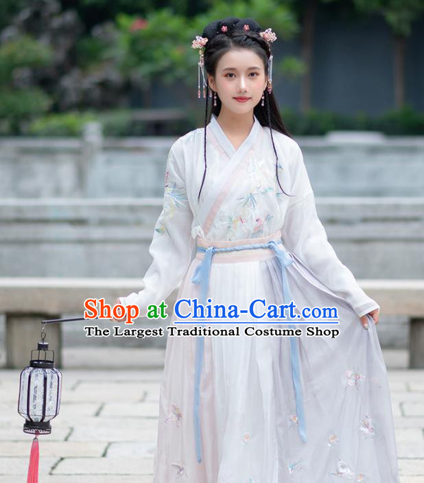 Traditional Chinese Ming Dynasty Rich Lady Replica Costumes Ancient Court White Hanfu Dress for Women