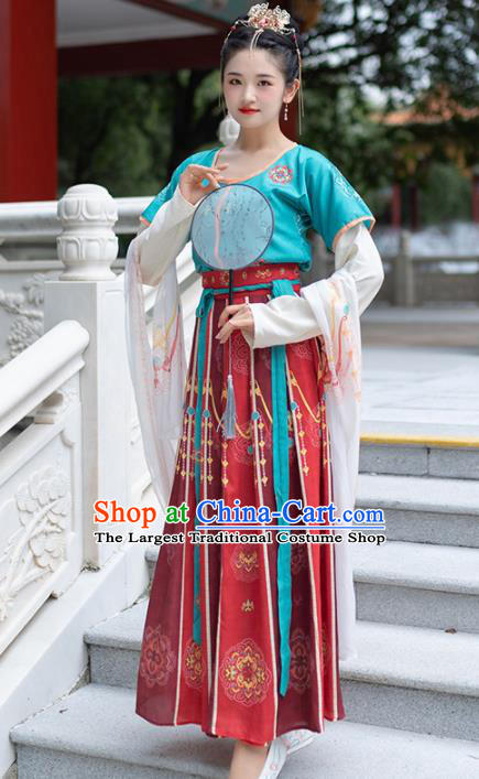Traditional Chinese Tang Dynasty Court Lady Replica Costumes Ancient Royal Princess Red Hanfu Dress for Women