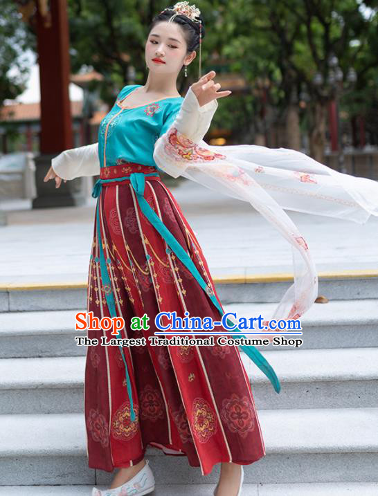 Traditional Chinese Tang Dynasty Court Lady Replica Costumes Ancient Royal Princess Red Hanfu Dress for Women