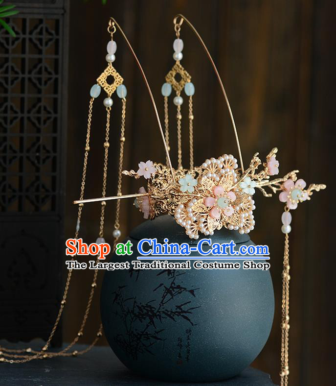 Chinese Ancient Tang Dynasty Palace Princess Pine Tassel Hair Crown Hairpins Traditional Hanfu Court Hair Accessories for Women