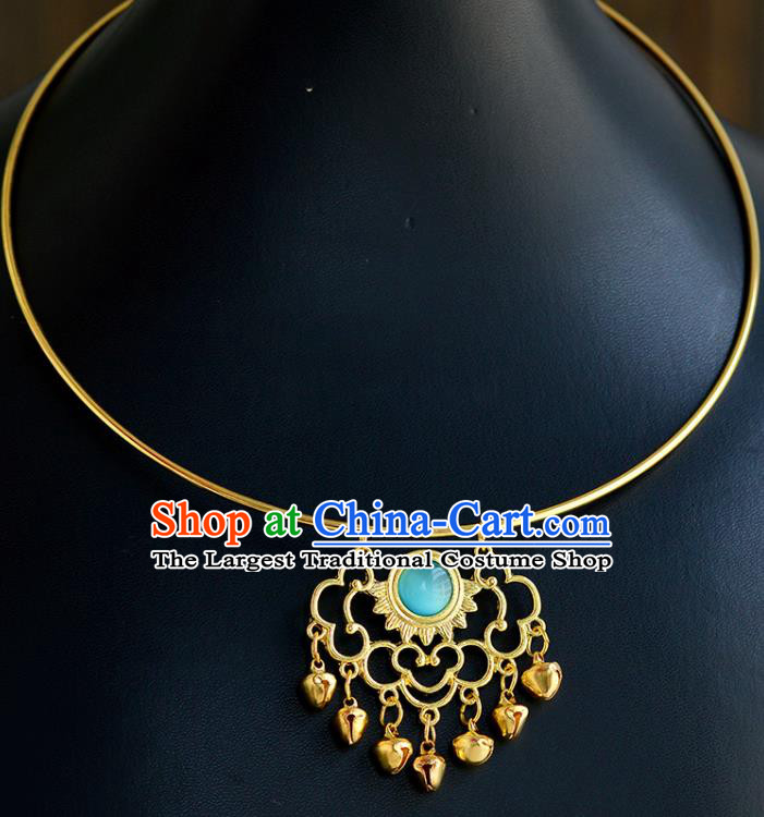 Chinese Traditional Hanfu Jewelry Accessories Ancient Ming Dynasty Princess Golden Necklace for Women