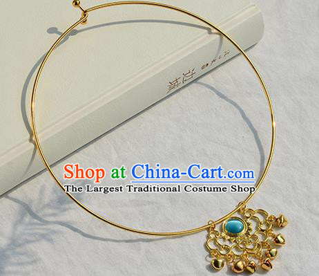 Chinese Traditional Hanfu Jewelry Accessories Ancient Ming Dynasty Princess Golden Necklace for Women