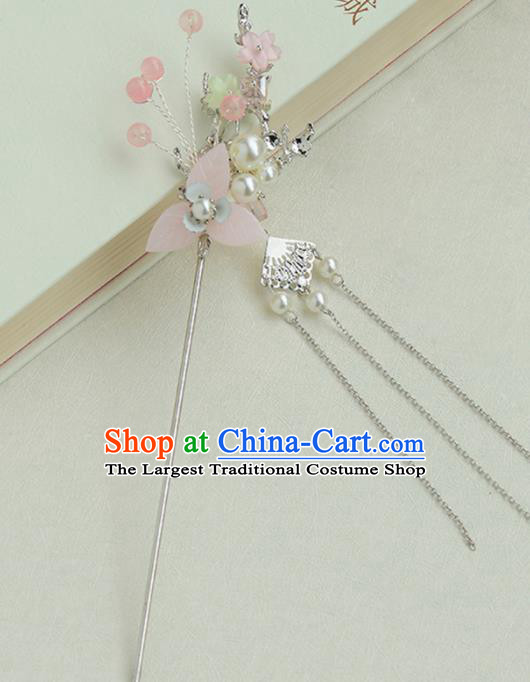 Chinese Ancient Tang Dynasty Princess Pink Plum Tassel Hairpins Traditional Hanfu Court Hair Accessories for Women