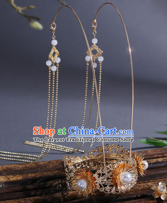 Chinese Ancient Tang Dynasty Princess Golden Lotus Phoenix Coronet Hairpins Traditional Hanfu Court Hair Accessories for Women