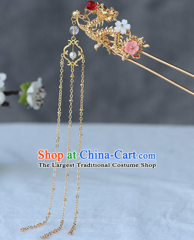 Chinese Ancient Tang Dynasty Princess Golden Dragon Hair Clip Hairpins Traditional Hanfu Court Hair Accessories for Women