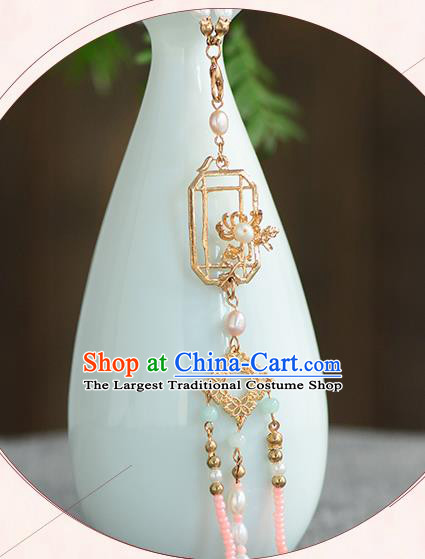 Chinese Traditional Hanfu Court Pink Beads Tassel Waist Accessories Ancient Princess Brooch Pendant for Women