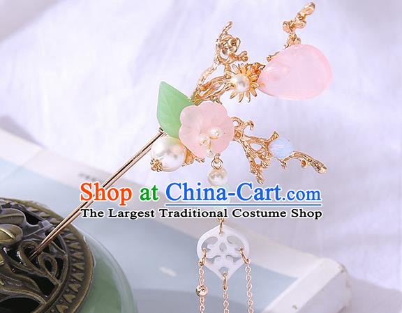 Chinese Ancient Tang Dynasty Princess Pink Flower Hair Clip Hairpins Traditional Hanfu Court Hair Accessories for Women