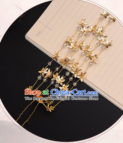 Chinese Ancient Tang Dynasty Princess Maple Leaf Tassel Hairpins Traditional Hanfu Court Hair Accessories for Women