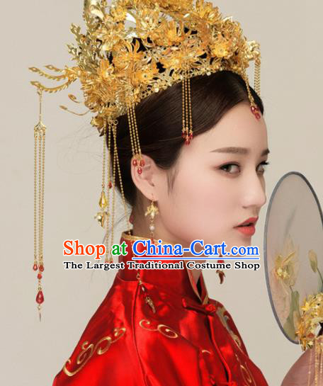 Chinese Ancient Bride Phoenix Coronet Hairpins Traditional Hanfu Court Princess Hair Accessories for Women