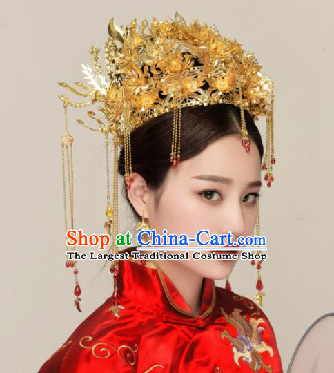 Chinese Ancient Tang Dynasty Tassel Phoenix Coronet Hairpins Traditional Hanfu Court Princess Hair Accessories for Women