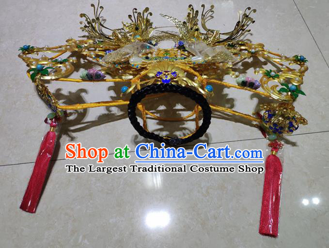 Chinese Ancient Qing Dynasty Bride Phoenix Coronet Hairpins Traditional Hanfu Court Princess Hair Accessories for Women