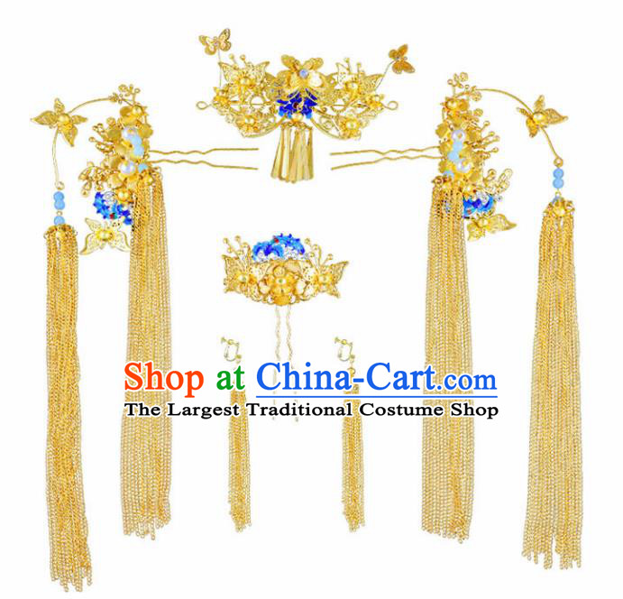 Chinese Ancient Ming Dynasty Bride Phoenix Coronet Hairpins Traditional Hanfu Court Princess Hair Accessories for Women