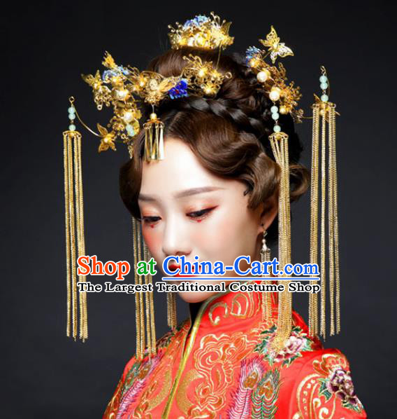 Chinese Ancient Ming Dynasty Bride Phoenix Coronet Hairpins Traditional Hanfu Court Princess Hair Accessories for Women