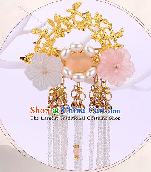 Chinese Ancient Tang Dynasty Princess Pearls Hair Claw Hairpins Traditional Hanfu Court Hair Accessories for Women