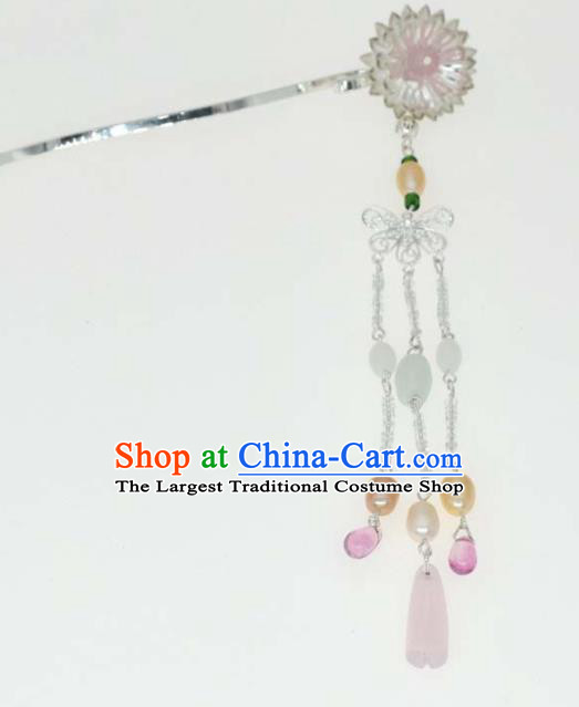Chinese Ancient Tang Dynasty Lotus Tassel Hairpins Traditional Hanfu Court Princess Hair Accessories for Women
