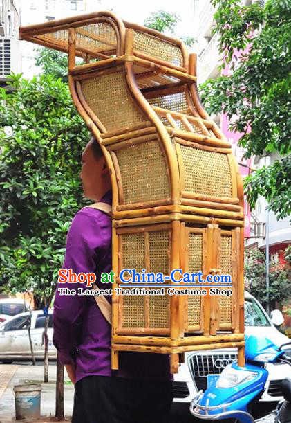 Chinese Traditional Handmade Bamboo Ware Ancient Drama Scholar Bamboo Bookcase Pack Basket