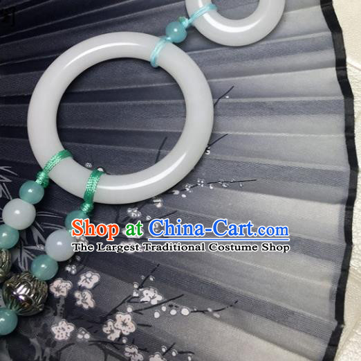 Traditional Chinese Hanfu White Jade Ring Waist Accessories Ancient Swordsman Blue Tassel Pendant