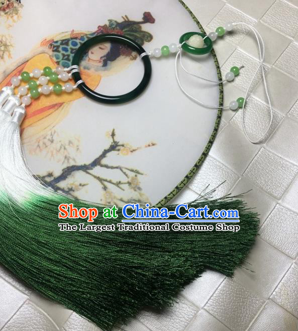 Traditional Chinese Hanfu Green Jade Ring Waist Accessories Ancient Swordsman Tassel Pendant