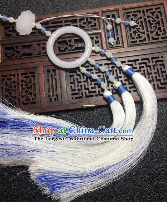 Traditional Chinese Hanfu White Jade Carving Lotus Waist Accessories Ancient Swordsman Brooch Tassel Pendant