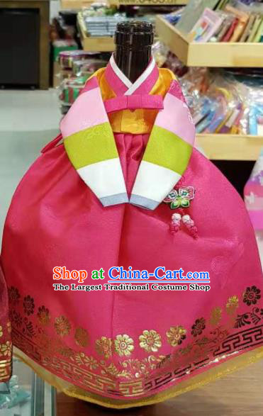 Traditional Korean Hanbok Clothing Pink Brocade Blouse and Rosy Dress Asian Korea Ancient Fashion Apparel Costume for Kids
