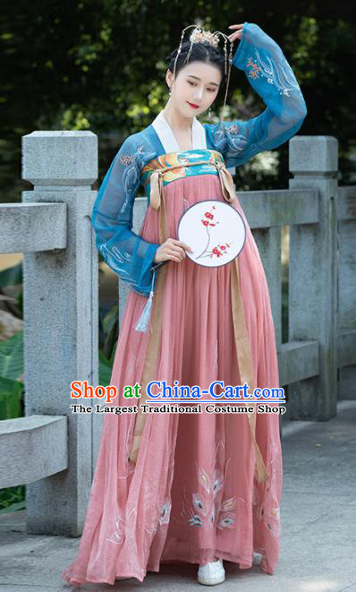 Traditional Chinese Tang Dynasty Imperial Consort Replica Costumes Ancient Court Princess Pink Hanfu Dress for Women