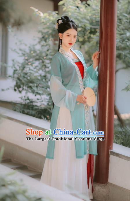 Traditional Chinese Song Dynasty Rich Lady Replica Costumes Ancient Court Princess Green Hanfu Dress for Women