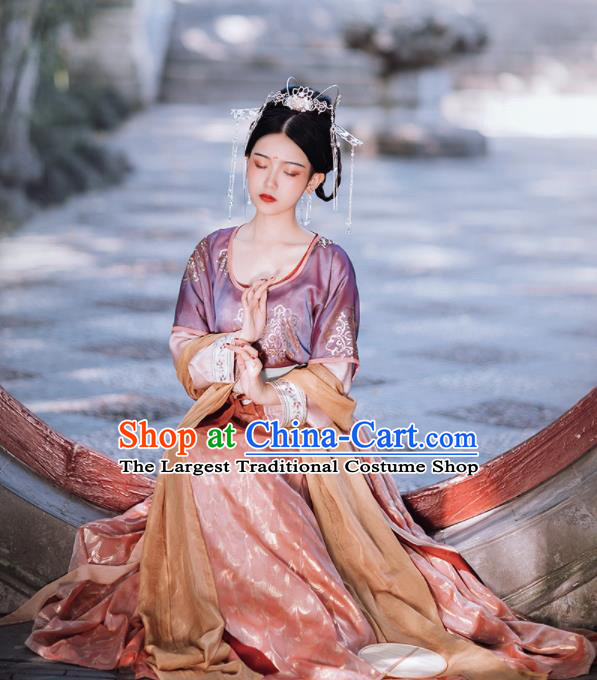 Traditional Chinese Tang Dynasty Palace Lady Replica Costumes Ancient Court Princess Purple Hanfu Dress for Women