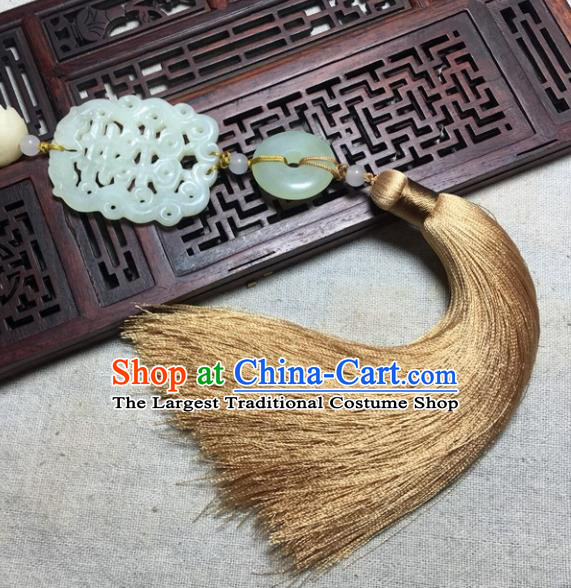 Traditional Chinese Hanfu Wedding Jade Carving Waist Accessories Tassel Pendant Ancient Swordsman Brooch