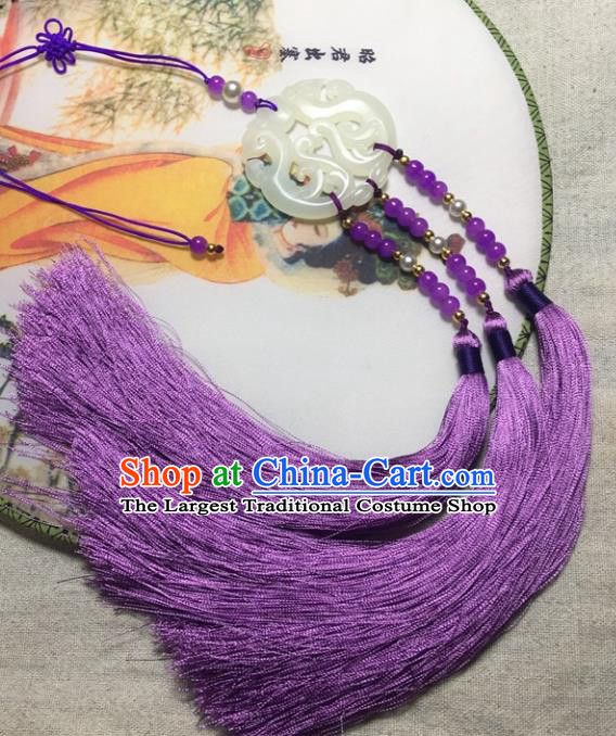 Traditional Chinese Hanfu Jade Carving Phoenix Waist Accessories Palace Purple Tassel Pendant Ancient Swordsman Brooch