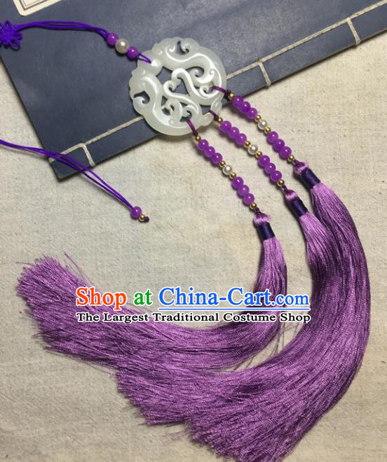 Traditional Chinese Hanfu Jade Carving Phoenix Waist Accessories Palace Purple Tassel Pendant Ancient Swordsman Brooch