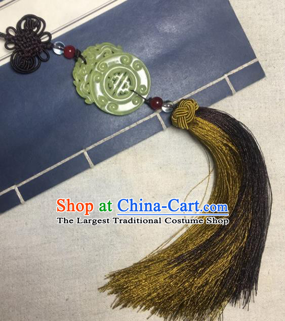 Traditional Chinese Hanfu Jade Carving Dragon Waist Accessories Palace Tassel Pendant Ancient Swordsman Brooch