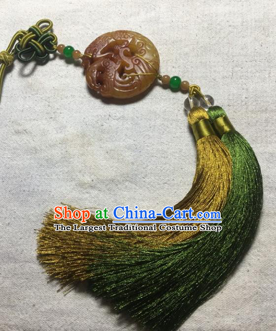 Traditional Chinese Hanfu Yellow Jade Carving Dragon Waist Accessories Palace Tassel Pendant Ancient Swordsman Brooch