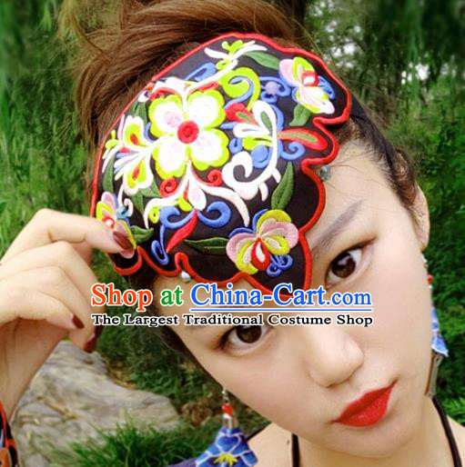 Chinese Traditional Ethnic Embroidered Flowers Headband National Handmade Hair Clasp for Women