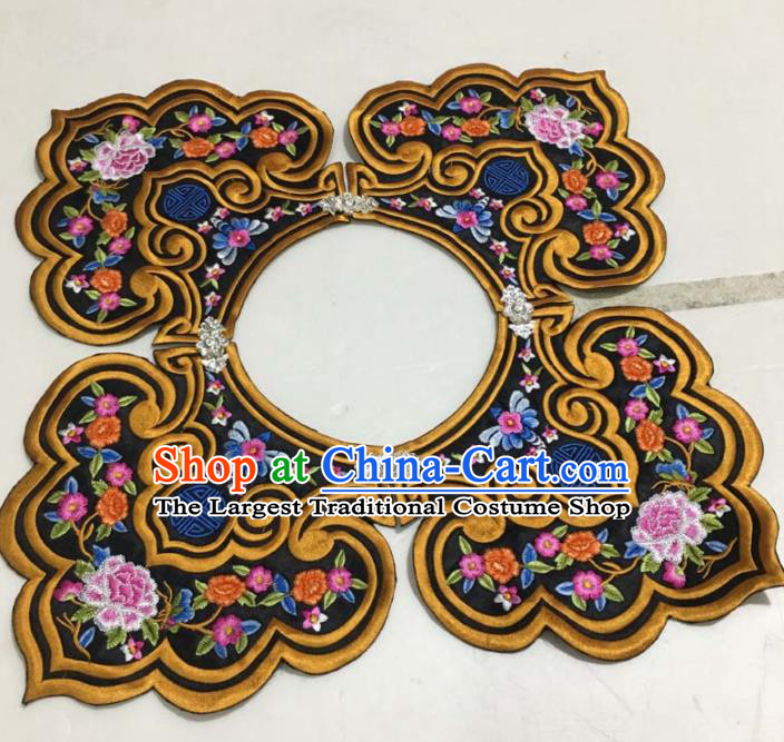 Chinese Traditional Embroidery Shoulder Accessories National Golden Embroidered Peony Patch