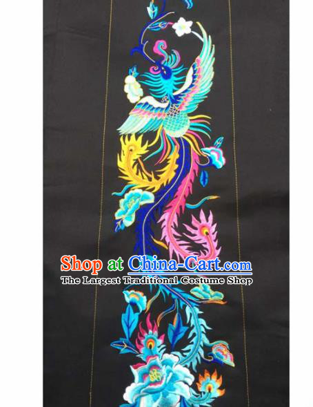 Chinese Traditional Embroidery Cloth Accessories National Embroidered Phoenix Peony Black Dress Patch