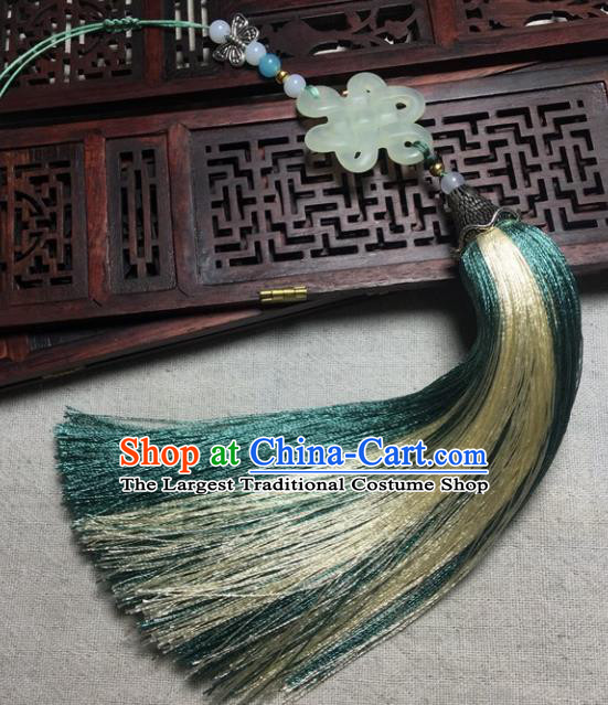 Traditional Chinese Hanfu Jade Carving Knot Waist Accessories Palace Green Tassel Pendant Ancient Swordsman Brooch