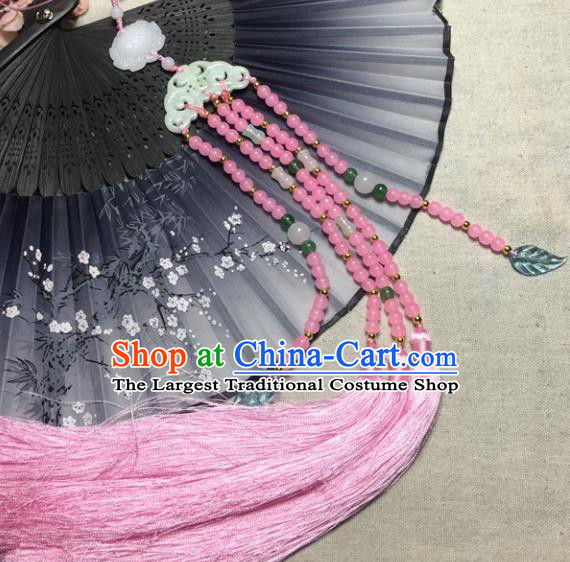 Traditional Chinese Hanfu Jade Carving Butterfly Waist Accessories Palace Pink Beads Tassel Pendant Ancient Swordsman Brooch