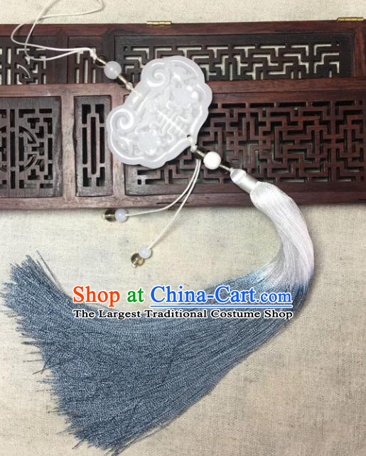 Traditional Chinese Hanfu White Jade Carving Plum Lock Waist Accessories Palace Tassel Pendant Ancient Swordsman Brooch