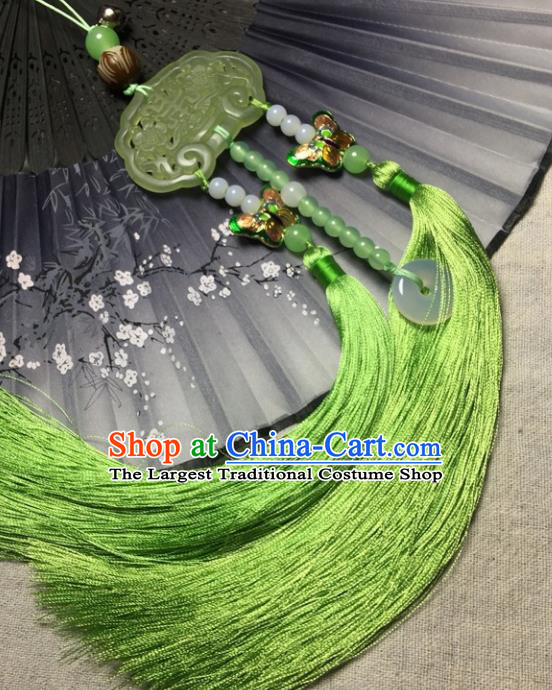 Traditional Chinese Hanfu Jade Carving Plum Lock Waist Accessories Palace Green Tassel Pendant Ancient Swordsman Brooch