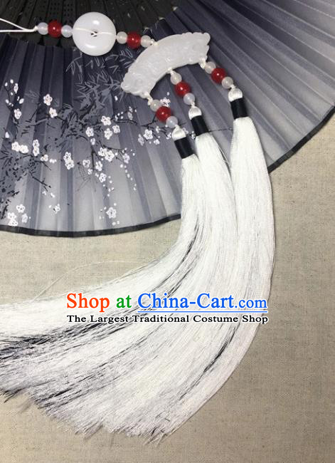 Traditional Chinese Hanfu White Jade Carving Waist Accessories Palace Tassel Pendant Ancient Swordsman Brooch