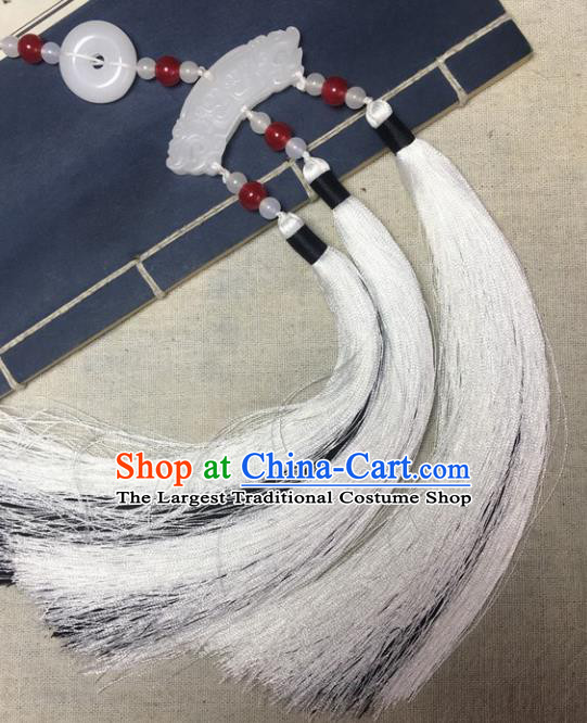 Traditional Chinese Hanfu White Jade Carving Waist Accessories Palace Tassel Pendant Ancient Swordsman Brooch